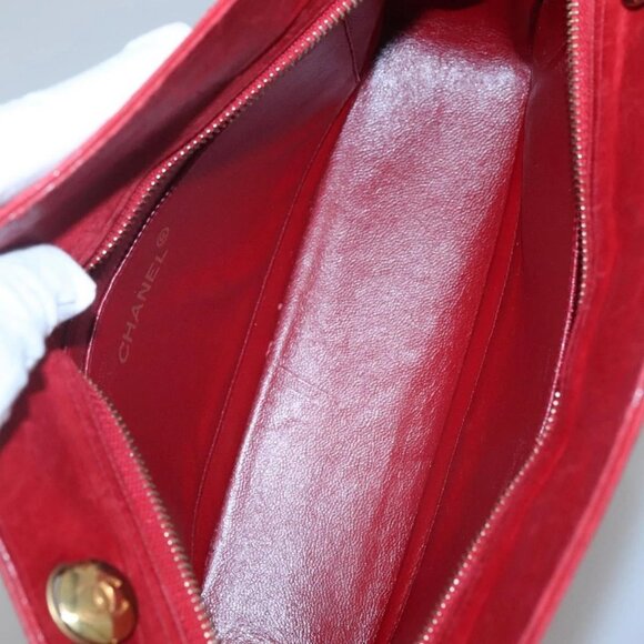 CHANEL Matelasse Chain Shoulder Bag Lamb Skin Gold Red CC Auth - Picture 11 of 16